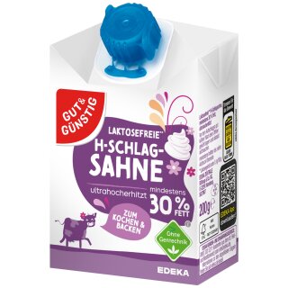 Gut&Günstig Haltbare Schlagsahne 30% Fett laktosefre 3er Pack (3x200g Packung) Restposten Sonderpreis MHD 23.08.2025