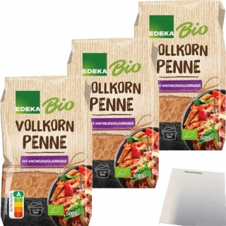 Edeka Vollkorn Penne 3er Pack (3x500g Packung) + usy Block