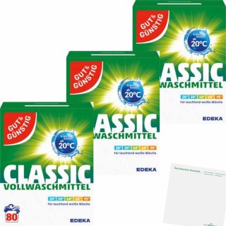 Gut & Günstig Classic Vollwaschmittel 80 Waschladungen 3er Pack (3x5,2kg Packung) + usy Block