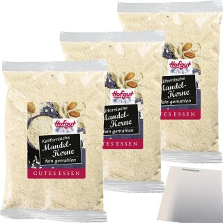 Hofgut Kalifornische Mandeln gemahlen blanchiert 3er Pack (3x100g Beutel) + usy Block