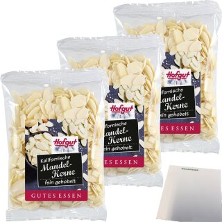 Hofgut Kalifornische Mandeln gehobelt blanchiert 3er Pack (3x100g Beutel) + usy Block