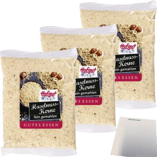 Hofgut Haselnusskerne gemahlen 3er Pack (3x100g Beutel) + usy Block