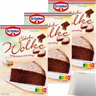 Dr. Oetker Schoko Wolke Backmischung 3er Pack (3x455g Packung) + usy Block
