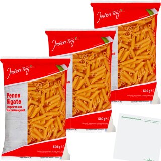 Jeden Tag Penne Rigate 3er Pack (3x500g Packung) + usy Block