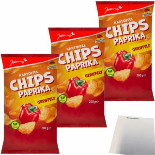 Jeden Tag Geriffelte Chips Paprika 3er Pack (3x200g Packung) + usy Block