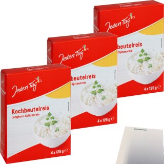 Jeden Tag Spitzenlangkorn Reis Kochbeutel 3er Pack (3x4x125g Packung) + usy Block