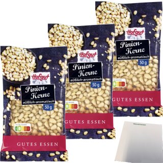 Hofgut Pinienkerne 3er Pack (3x50g Beutel) + usy Block