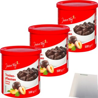 Jeden Tag Trockenpflaumen entsteint 3er Pack (3x500g Packung) + usy Block