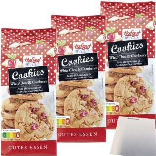 Hofgut Cookies Cranberries weisse 3er Pack (3x200g Packung) + usy Block