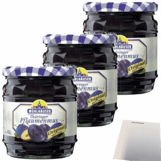 Mühlhäuser Pflaumenmus 3er Pack (3x225g Glas) + usy Block