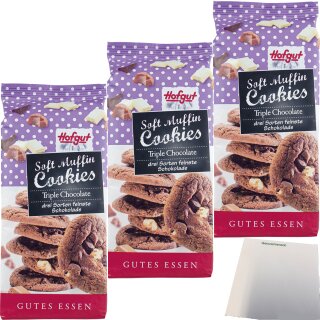 Hofgut Soft Cookies Triple Chocolate 3er Pack (3x210g Packung) + usy Block