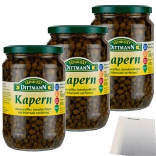Feinkost Dittmann Kapern Capotes Mittel 3er Pack (3x720ml Glas) + usy Block
