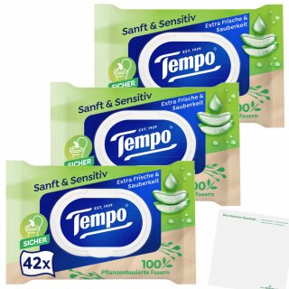 Tempo Feuchttücher Sanft&Sensitive 3er Pack (3x42St Packung) + usy Block