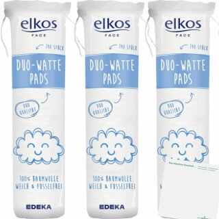 Elkos Duo-Wattepads 3er Pack (3x140St Packung) + usy Block