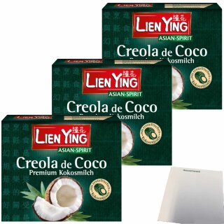 Lien Ying Creola de Coco Premium Kokosmilch 90% 3er Pack (3x200ml Pack) + usy Block