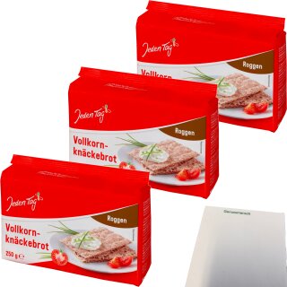 Jeden Tag Vollkorn Knäckebrot Roggen 3er Pack (3x250g Packung) + usy Block