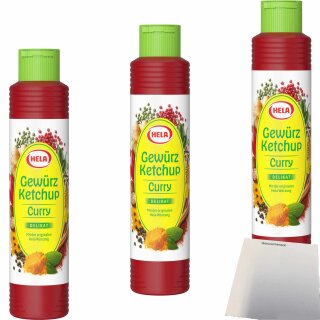 Hela Curry Gewürz Ketchup delikat 3er Pack (3x500ml Flasche) + usy Block