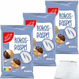 Gut & Günstig Kokosraspeln fein 3er Pack (3x200g Packung) + usy Block