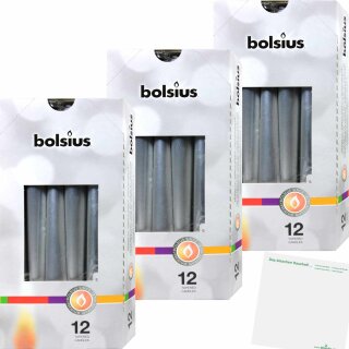 Bolsius Spitzkerze Silber 245 x 24mm 3er Pack (3x12 Stück) + usy Block