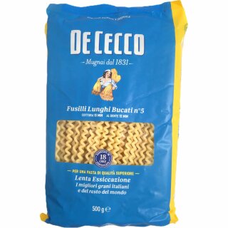 DeCecco Nudeln Fusilli Lunghi Bucati Nr. 5 (500g Packung)