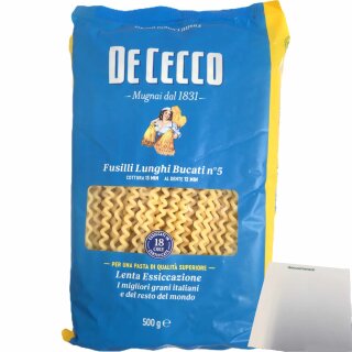 DeCecco Nudeln Fusilli Lunghi Bucati Nr. 5 (500g Packung) + usy Block