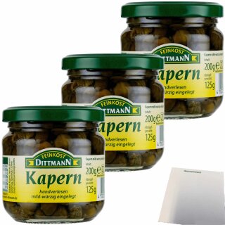 Feinkost Dittmann Kapern mild würzig 3er Pack (3x200g Glas) + usy Block