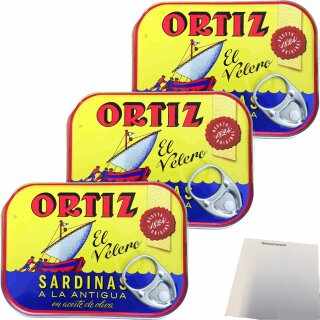 Conservas Ortiz Sardinas a la antiqua Sardinen in Olivenöl 3er Pack (3x140g Dose) + usy Block