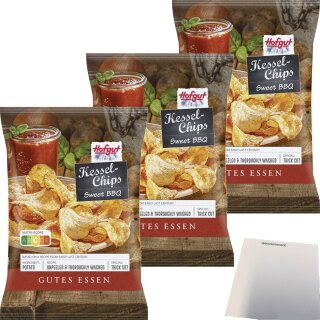 Hofgut Kessel Chips Sweet BBQ 3er Pack (3x150g Beutel) + usy Block