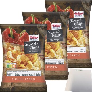 Hofgut Kessel Chips Red Pepper 3er Pack (3x150g Beutel) + usy Block