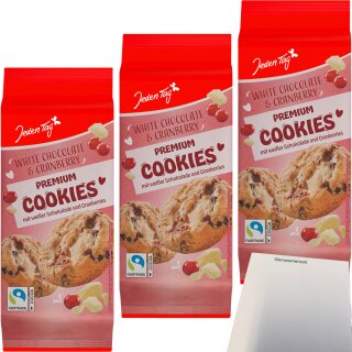 Jeden Tag Cookies White Chocolate and Cranberry 3er Pack (3x200g Packung) + usy Block