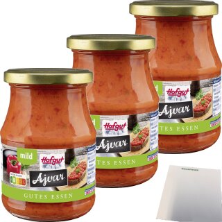 Hofgut Ajvar mild 3er Pack (3x370ml Glas) + usy Block