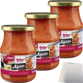 Hofgut Ajvar scharf 3er Pack (3x370ml Glas) + usy Block