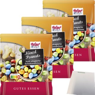 Hofgut Mixed Peanuts bunt 3er Pack (3x250g Beutel) + usy Block