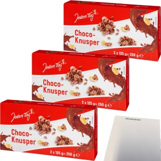Jeden Tag Choco Knusperflakes 3er Pack (3x250g Packung) + usy Block