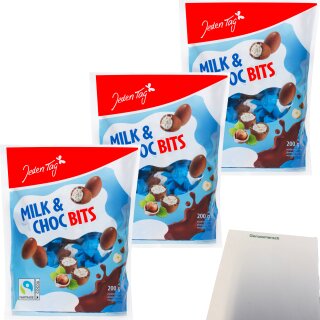 Jeden Tag Milk & Choc Bits 3er Pack (3x200g Packung) + usy Block