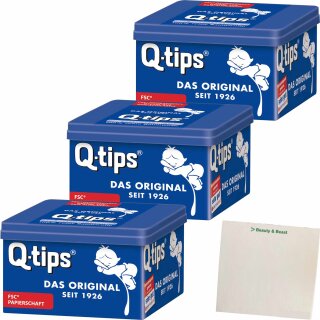 Q-Tips Pflegestäbchen/Wattestäbchen 3er Pack (3x206 Stäbchen) + usy Block