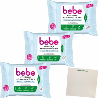 bebe Pflegende Reinigungstücher Trockene & Empfindliche Haut 3er Pack (3x 25Stk Packung) + usy Block