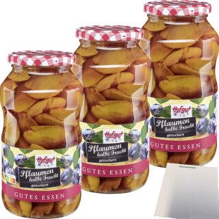 Hofgut Pflaumen halbe Frucht 3er Pack (3x720ml Glas) + usy Block