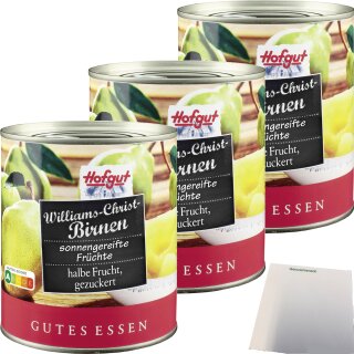 Hofgut Williams-Christ-Birnen halbe Frucht 3er Pack (3x850ml Dose) + usy Block