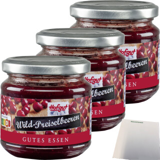 Hofgut Wildpreiselbeeren 3er Pack (3x220g Glas) + usy Block