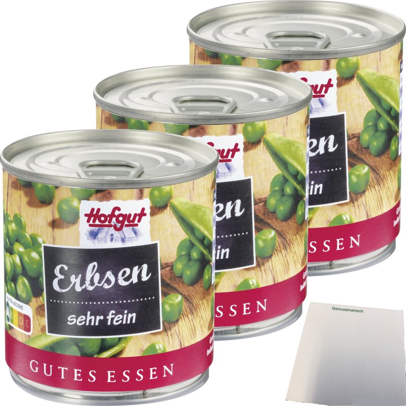Hofgut Erbsen sehr fein 3er Pack (3x212ml Dose) + usy Block