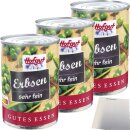 Hofgut Erbsen sehr fein 3er Pack (3x425ml Dose) + usy Block