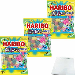 Haribo Pasta Loco Sauer Vegan 3er Pack (160g Packung) + usy Block