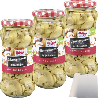 Hofgut Champignons in Scheiben 3er Pack (3x370ml Glas) + usy Block