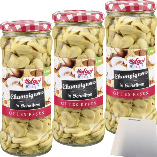 Hofgut Champignons in Scheiben 3er Pack (3x580ml Glas) + usy Block
