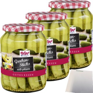 Hofgut Gurkensticks 3er Pack (3x720ml Glas) + usy Block