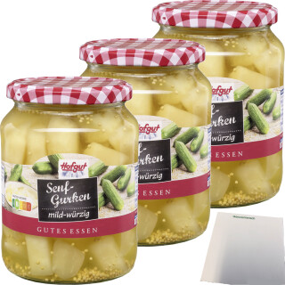 Hofgut Senfgurken Stücke 3er Pack (3x720ml Glas) + usy Block
