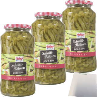 Hofgut Schnittbohnen 3er Pack (3x720ml Glas) + usy Block