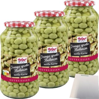 Hofgut Große Bohnen weiße Kerne 3er Pack (3x720ml Glas) + usy Block