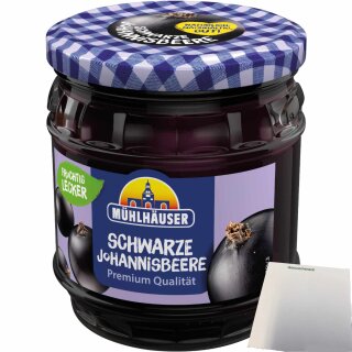 Mühlhäuser Konfitüre Extra Schwarze Johannisbeere (450g Glas) + usy Block